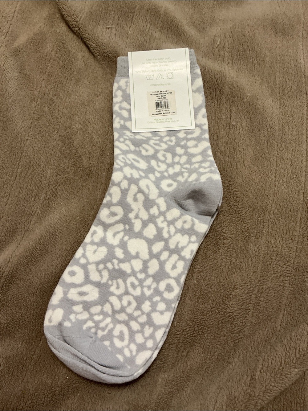 Vera Bradley Foxy Socks Camocat Gray One Size Fits Most Animal Print Crew Socks